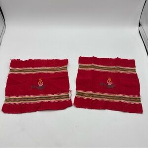 Set of 2 Unique Vintage Embroidered Napkins/Squares Unfinished (Candles)